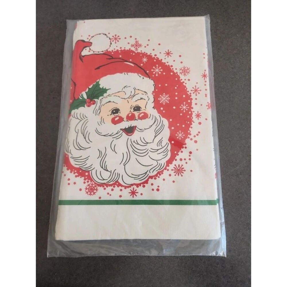 Vtg C.A. Reed Christmas Paper Table Cover 52" x 96" Mid-Century Retro Santa NOS